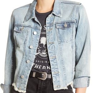 Blank NYC frayed step hem denim jacket